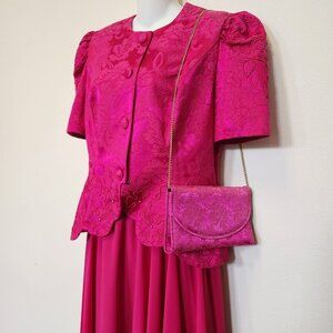 Vintage Coloriffics Purse Clutch Crossbody Pink Floral Gold Chain Fairy Garden